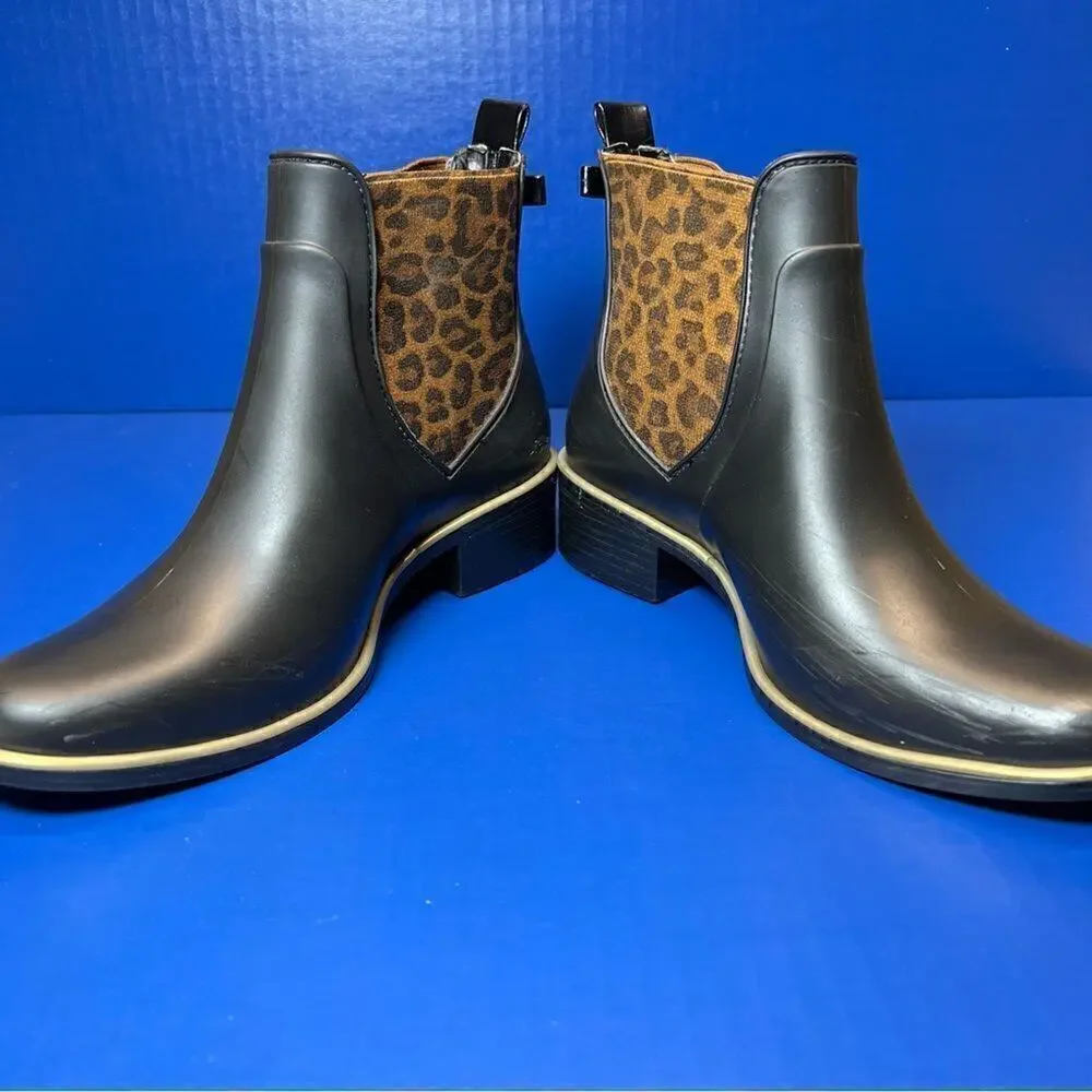 Kate Spade Womens Sedgwick Black Leopard Print Rain Boots 6/7‎